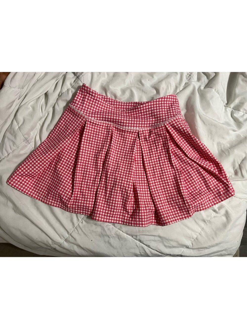 Addison Bay Pleated 14” Gingham Racquet Tennis Skort Size XS Pink White